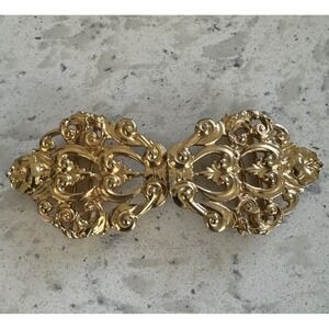 Statement Alexis Kirk Vintage Gold Tone Two Piece Belt Buckle Signed 5 3/4" Wide